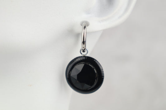 Σκουλαρίκι στρογγυλό μαύρο στρας