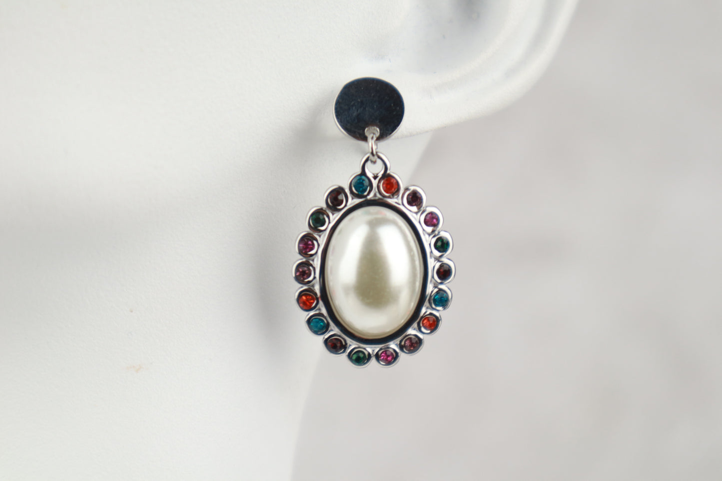 Σκουλαρίκι οβάλ στρας πέρλα