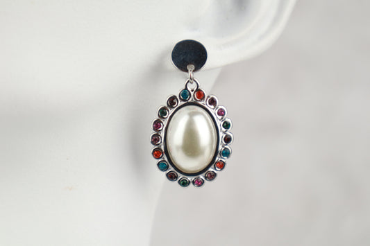 Σκουλαρίκι οβάλ στρας πέρλα